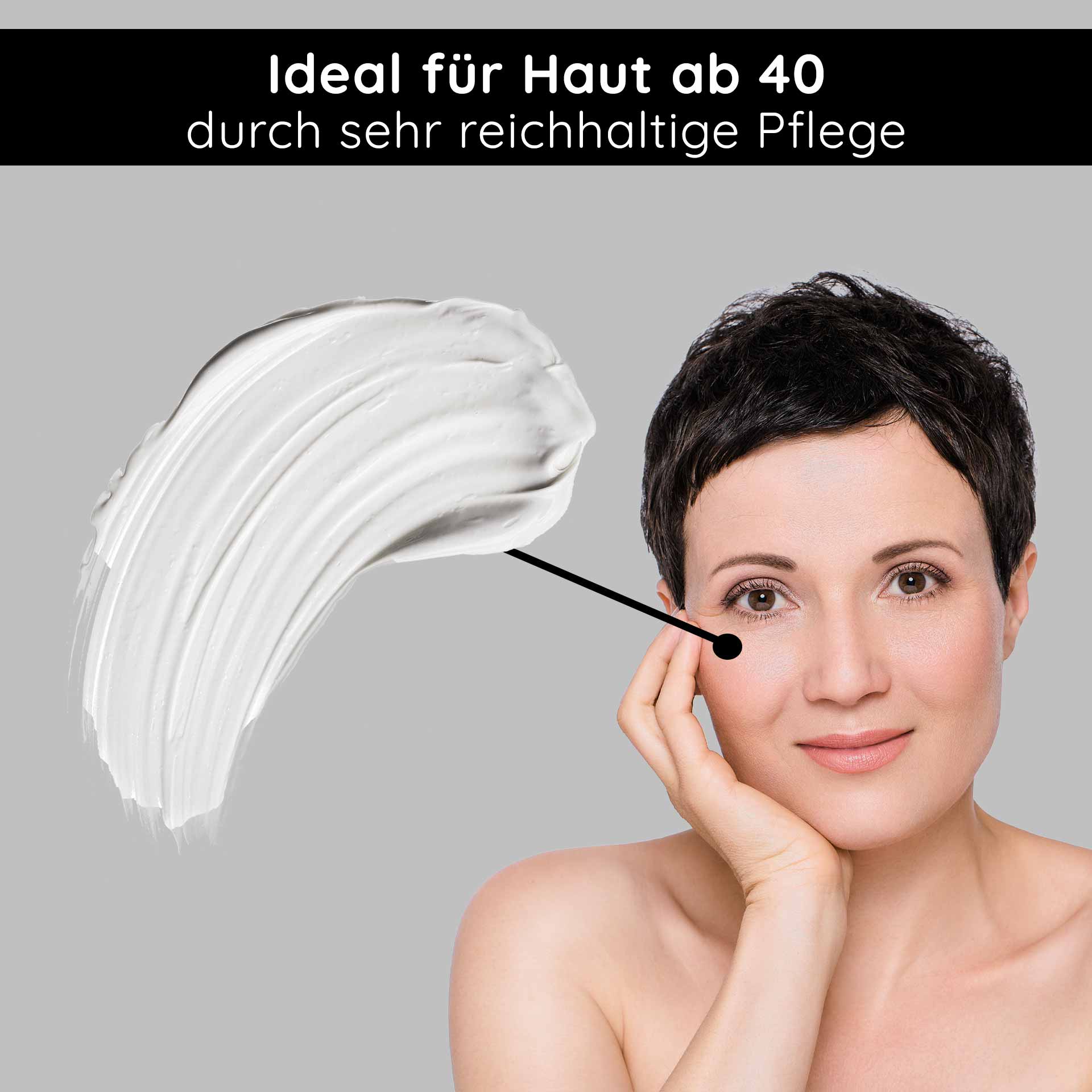 アイクリーム 15ml アンチエイジング アイクリーム RAU Cosmetics Stem Cell Eye Cream – luxuriöse Augencreme mit pflanzlichen Stammzellen aus Traube, Alpenrose und Schweizer Apfel. Abbildung des Produkts in einem eleganten Tiegel mit silbernem Deckel.