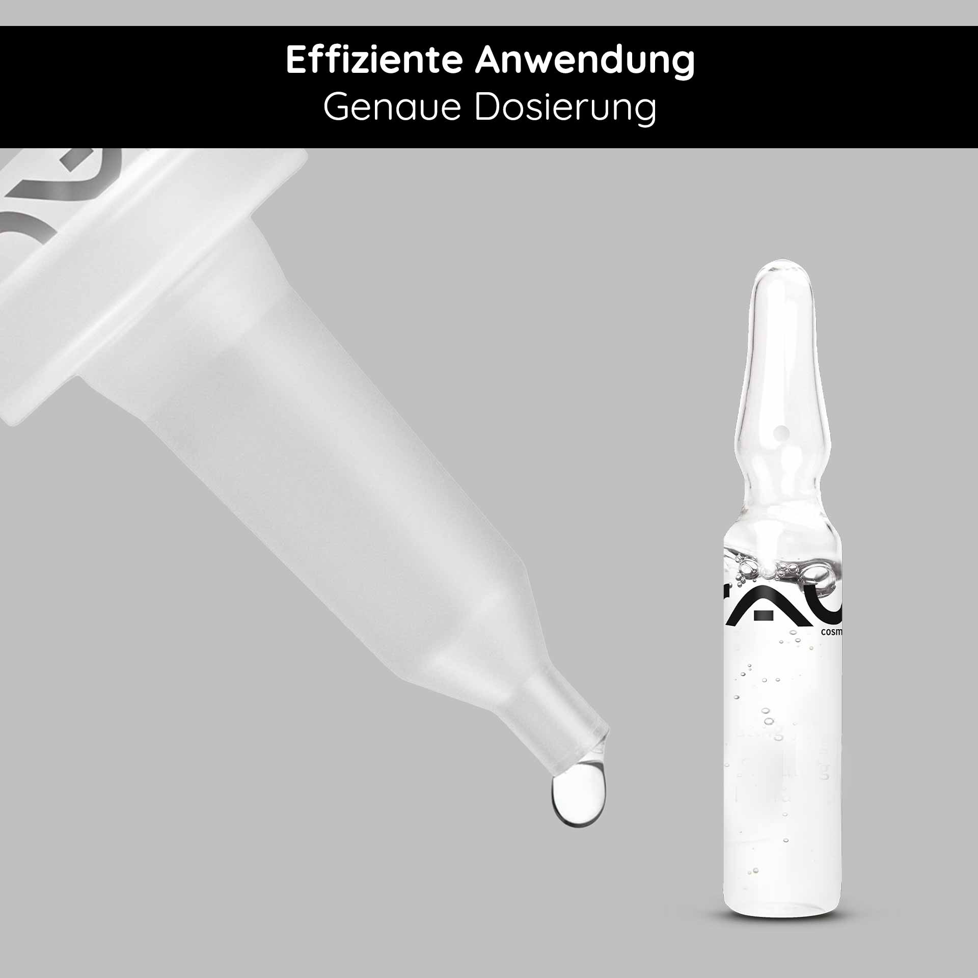 アンプルオープナー&アンプルアプリケーターセット Ampullenöffner und Ampullenapplikator von RAU Cosmetics, präzise Dosierung, Tropfen aus Ampulle, effiziente Anwendung, kosmetische Hautpflege.