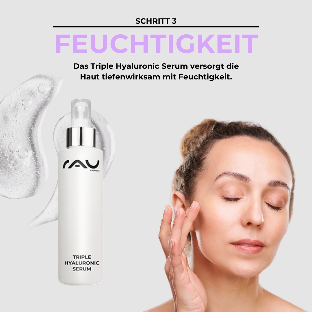 乾燥肌のためのプロフェッショナル・ケア・ルーチン RAU Cosmetics Profi-Pflegeroutine für trockene Haut – Schritt 3: Feuchtigkeits-Booster mit intensivem Feuchtigkeitseffekt für trockene Haut.