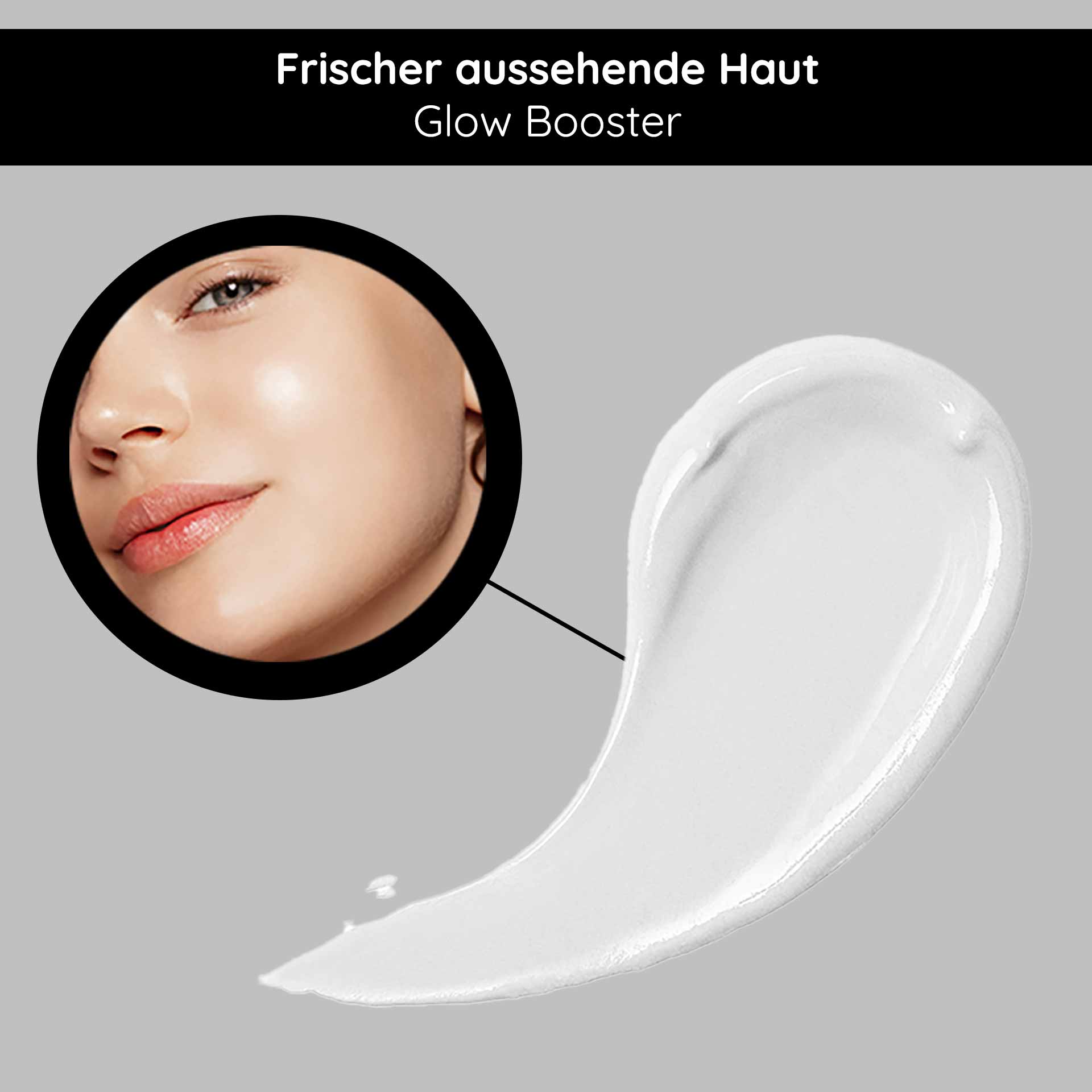 ヒアルロンクリーム SPF10 50ml フェイスクリーム UVプロテクト Frischer aussehende Haut mit Glow Booster, abgebildet durch strahlendes Hautbild und Creme-Textur.